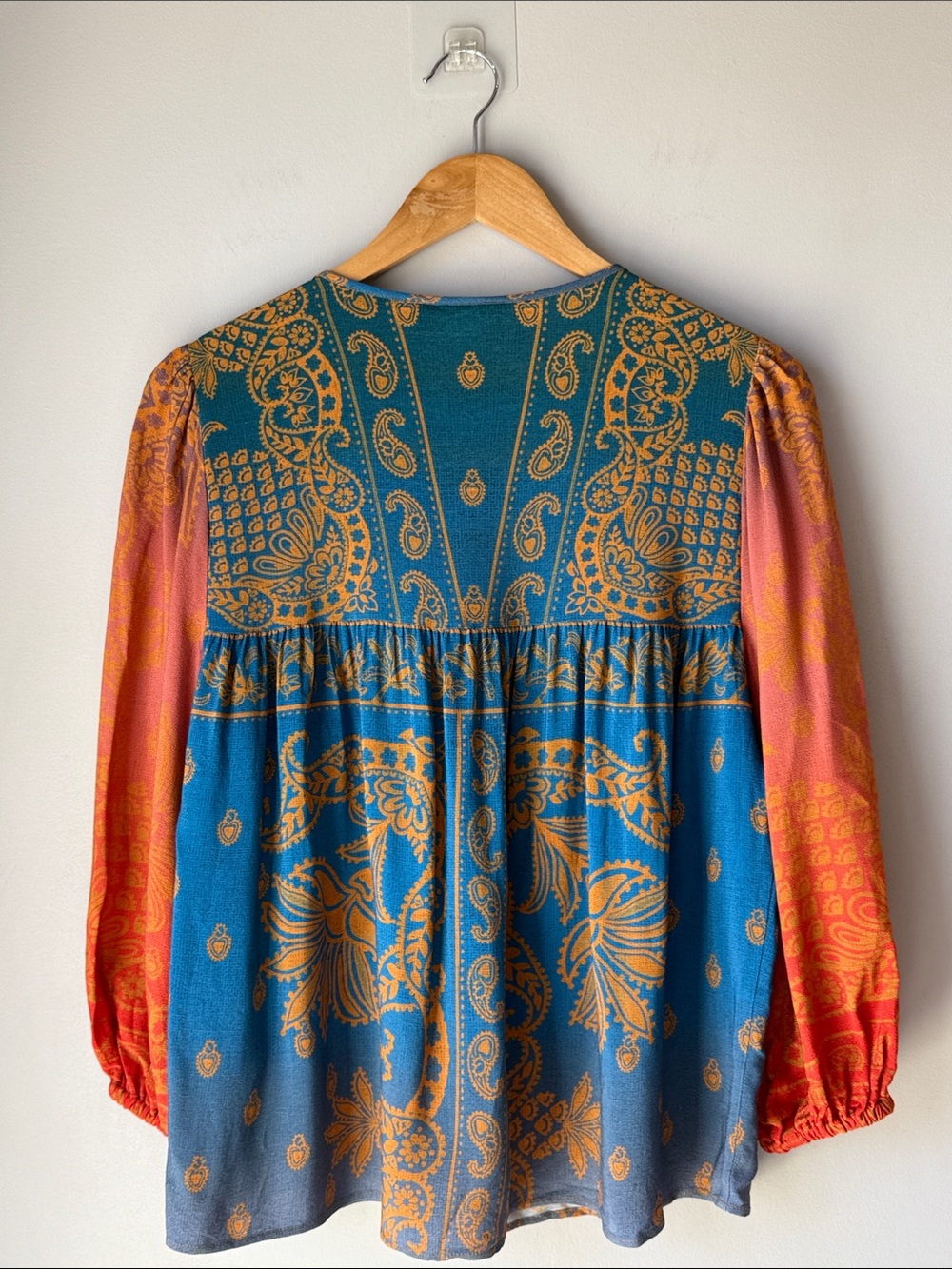 Farm Rio Boho Peasant Beaded Puff Sleeve Blouse Like New - Picture 3 of 9